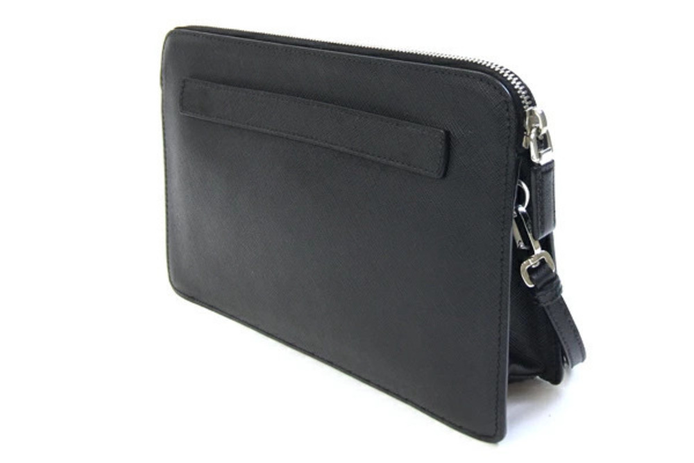 Prada Bag Strap Clutch Leather Shoulder Black Hand Black